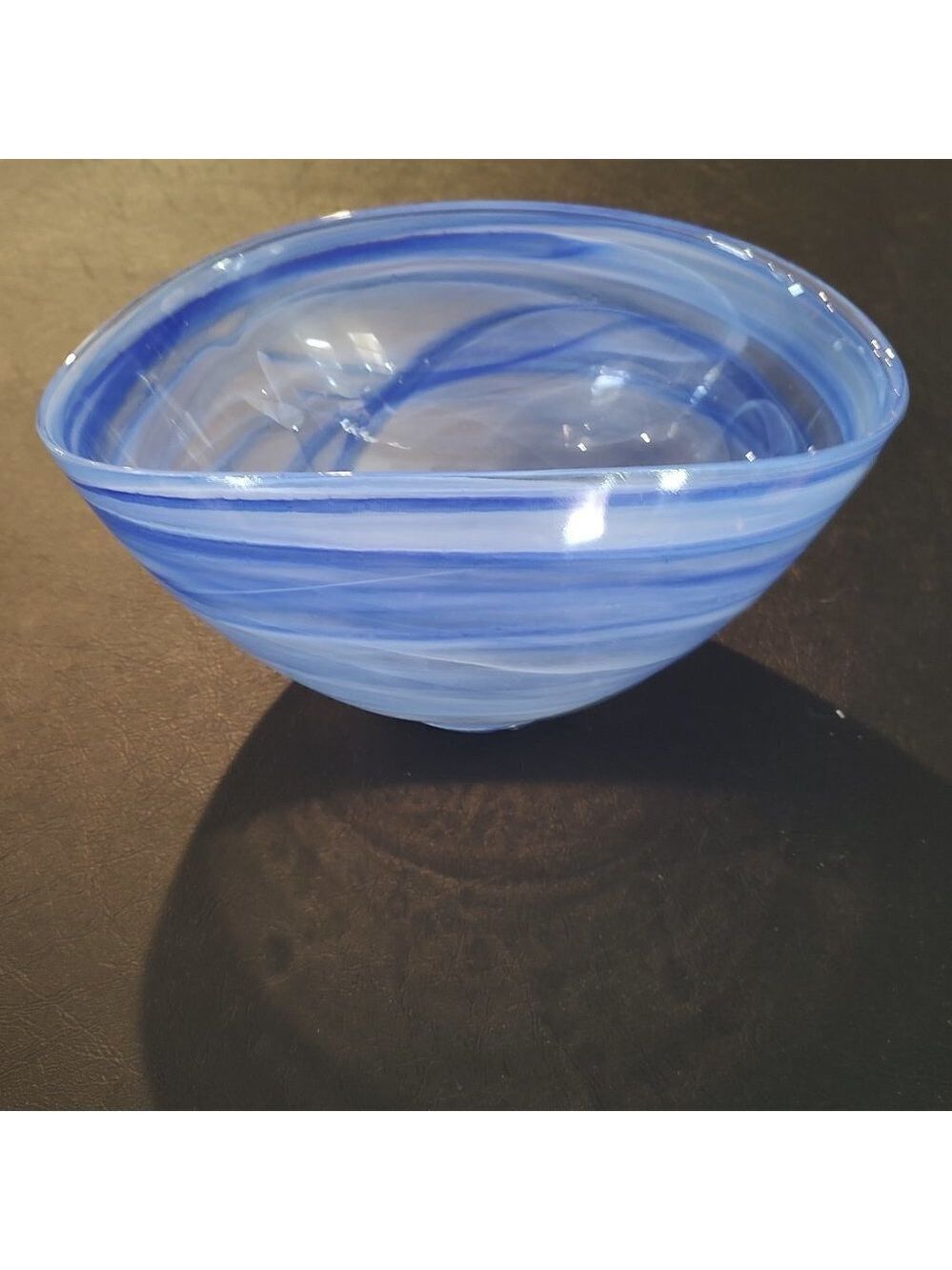 Frosted Aqua Asymmetrical Glass Bowl